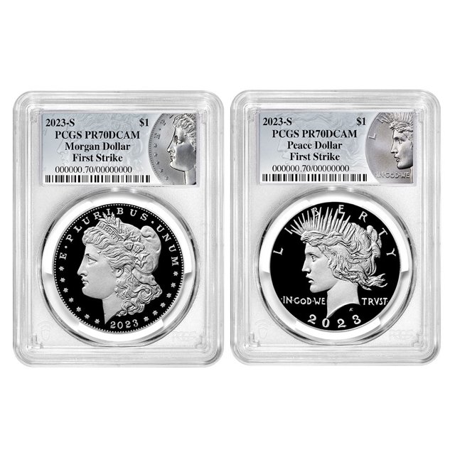2pc Set - 2023-S $1 Reverse Proof Morgan And Peace Dollar NGC PF70 Morgan Peace Label