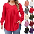 thumbnail image 1 of Long Sleeve Shirts for Women Sawvnm Women's Fashion Solid Color Plus Size Round Neck Chest Pleated Loose Casual Pullover Long Sleeved Shirt Top blouse Fall Clothes Fashion Red L, 1 of 8