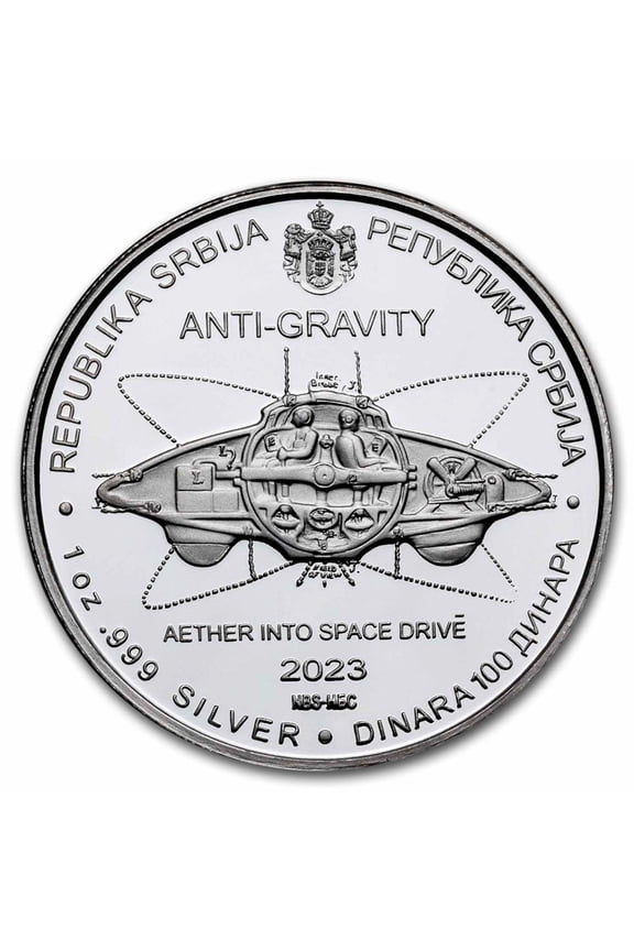 2023 Serbia 1 oz Proof Ag 100 Dinar Tesla: Anti-Gravity