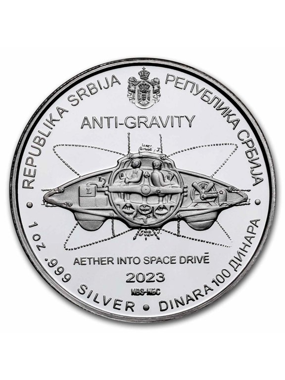 2023 Serbia 1 oz Proof Ag 100 Dinar Tesla: Anti-Gravity