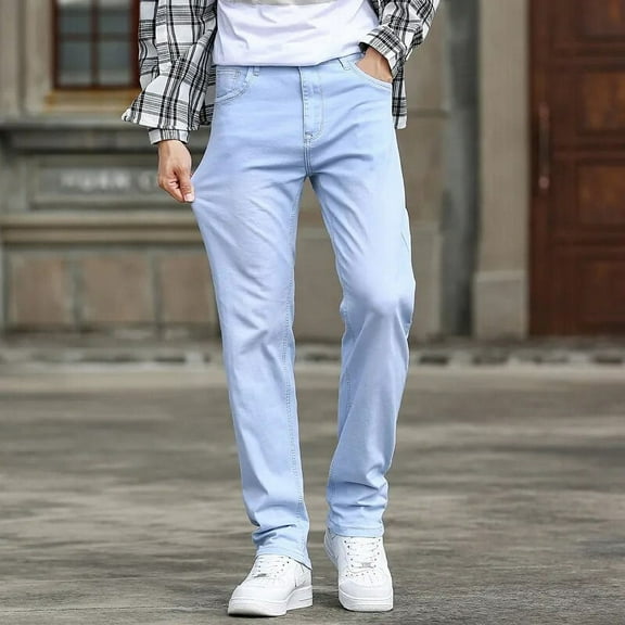 2023 Spring Summer New Men's Sky Blue Slim Stretch Jeans Classic Style Fashion Casual Denim Pants Male Brand Trousers