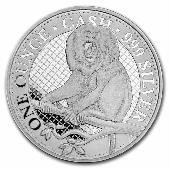 2023 St. Helena 1 oz Silver 1 Cash Series: Lion Tailed Macaque