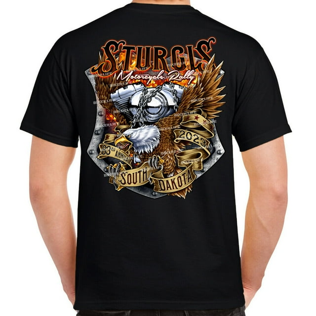 2023 Sturgis Motorcycle Rally Flaming Eagle Shield T-Shirt - Walmart.com