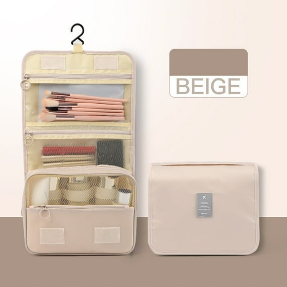 2023 Summer Home and Kitchen Gadgets Savings Clearance! WJSXC Hanging Toiletry Bag - Large Cosmetic Makeup Travel Organizer for Men & Women with Sturdy Hook Beige