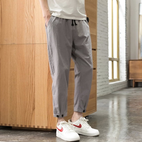 2023 Summer Men's Trousers Cotton Linen Fashion Casual Pants Solid Color Breathable Loose Shorts Straight Pants Streetwear M-5XL