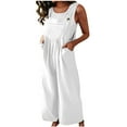 thumbnail image 1 of 2023 Summer Overalls for Women Plus Size Fit Casual Cotton And Linen Loose Dungarees Bib Pants with Pockets Sleeveless Dressy Jumpsuits Long Pants White L, 1 of 7