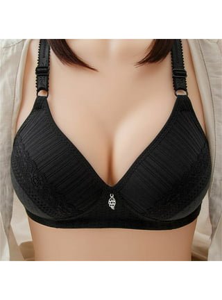 Womens Cotton Bras Non Wired Thick Strap Bras 2023 Bandeau Bras Bigger Bust  Unwired Padded Bras Women Full Support Bralette Ribbed Set Women Support