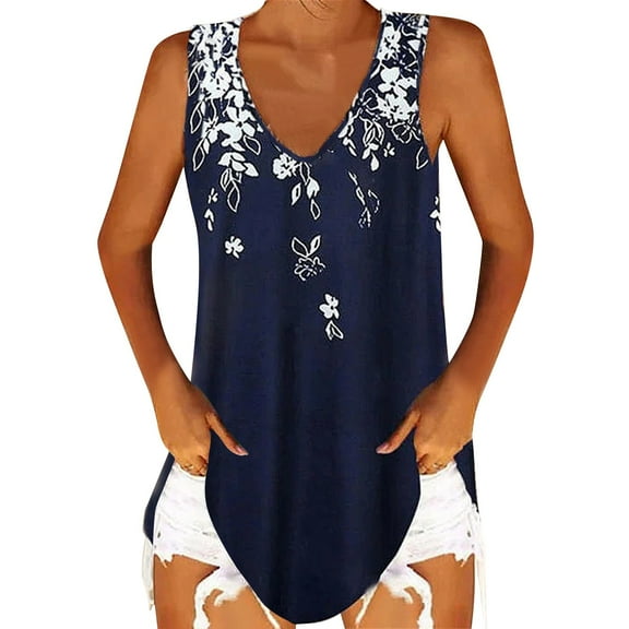 2023 Summer Women's Loose V Neck Gradient Sleeveless Printed Top Tank Top Active Tops for Women plus Size Camisole Stretchy 30 Birthday Tops for Women Athletic Crop Tops 4xl Womens Tops Baggy Top