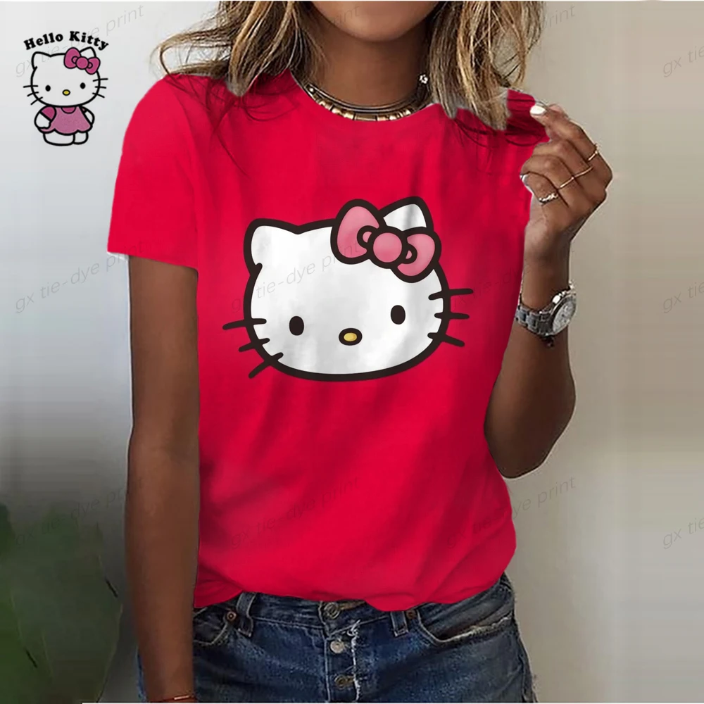 2023 Summer Women‘s Tee Harajuku Hello Kitty Print T-Shirts Casual ...