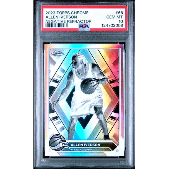 Graded 2023 Topps Chrome Allen Iverson Philadelphia 76ers #66 Negative Refractor PSA 10 Trading Card