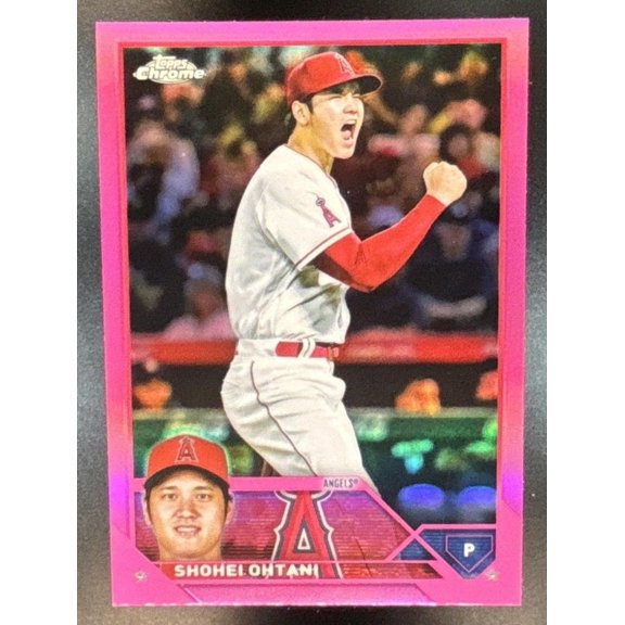 2023 Topps Chrome Shohei Ohtani Pink Refractor #17 Los Angeles Angels Baseball Card Los Angeles Angels MLB Baseball Trading Card