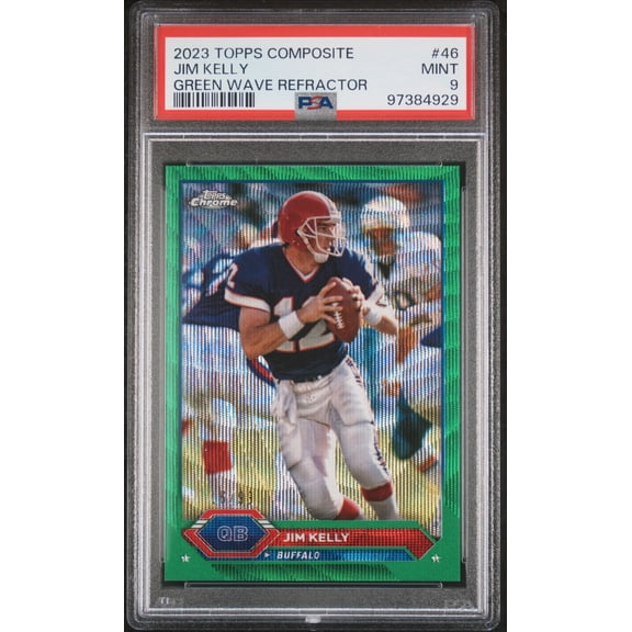 Graded 2023 Topps Composite Football Card Jim Kelly #46 Green Wave Refractor PSA 9