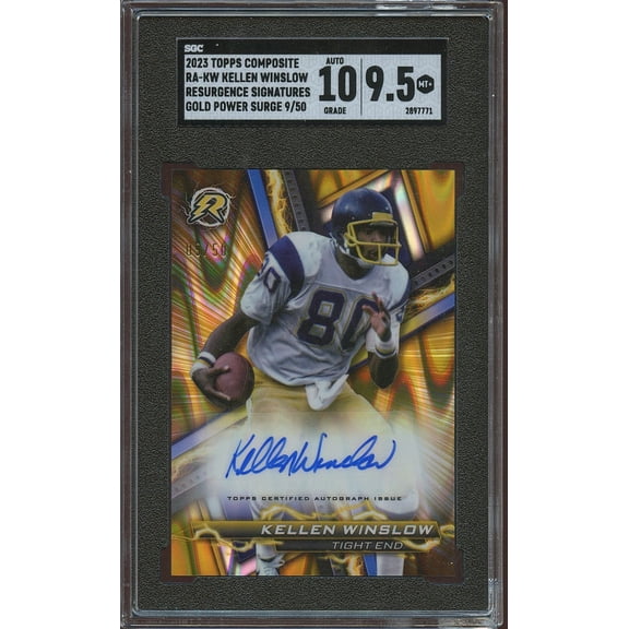 Graded 2023 Topps Composite Resurgence Sigs Gold Power Surge Refractor 50 RA-KW Kellen Winslow SGC 9.5