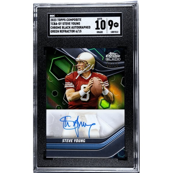 Graded 2023 Topps Composite Chrome Black Green Refractor 15 Auto Steve Young SGC 9 Auto 10
