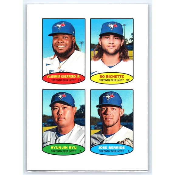 2023 Topps Heritage 1974 Topps Stamps Baseball Card 74BS-21/22/23 Blue Jays Guerrero Jr Bichette Ryu Berrios
