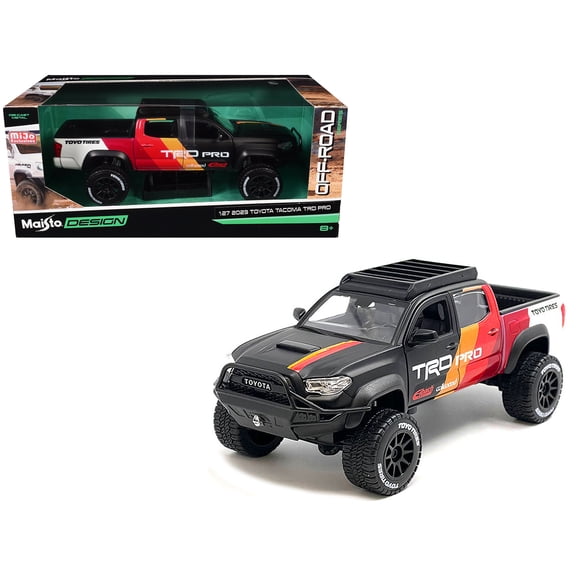 2023 Toyota Tacoma TRD PRO Off Road Pickup Truck Matt Black with Graphics and Roofrack "Maisto Design" Series 1/27 Diecast Model Car by Maisto