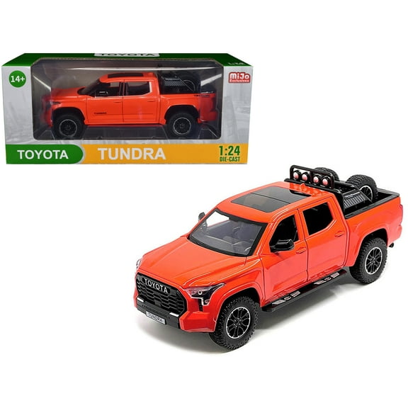 2023 Toyota Tundra TRD 4x4 Pickup Truck Solar Octane Orange with Sunroof and Wheel Rack 1/24 Diecast Model Car