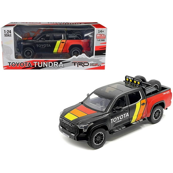 2023 Toyota Tundra TRD 4x4 Truck Black & Red with Stripes with Sunroof and Wheel Rack Ltd Ed to 2400 pcs 1/24 Diecast Model Car