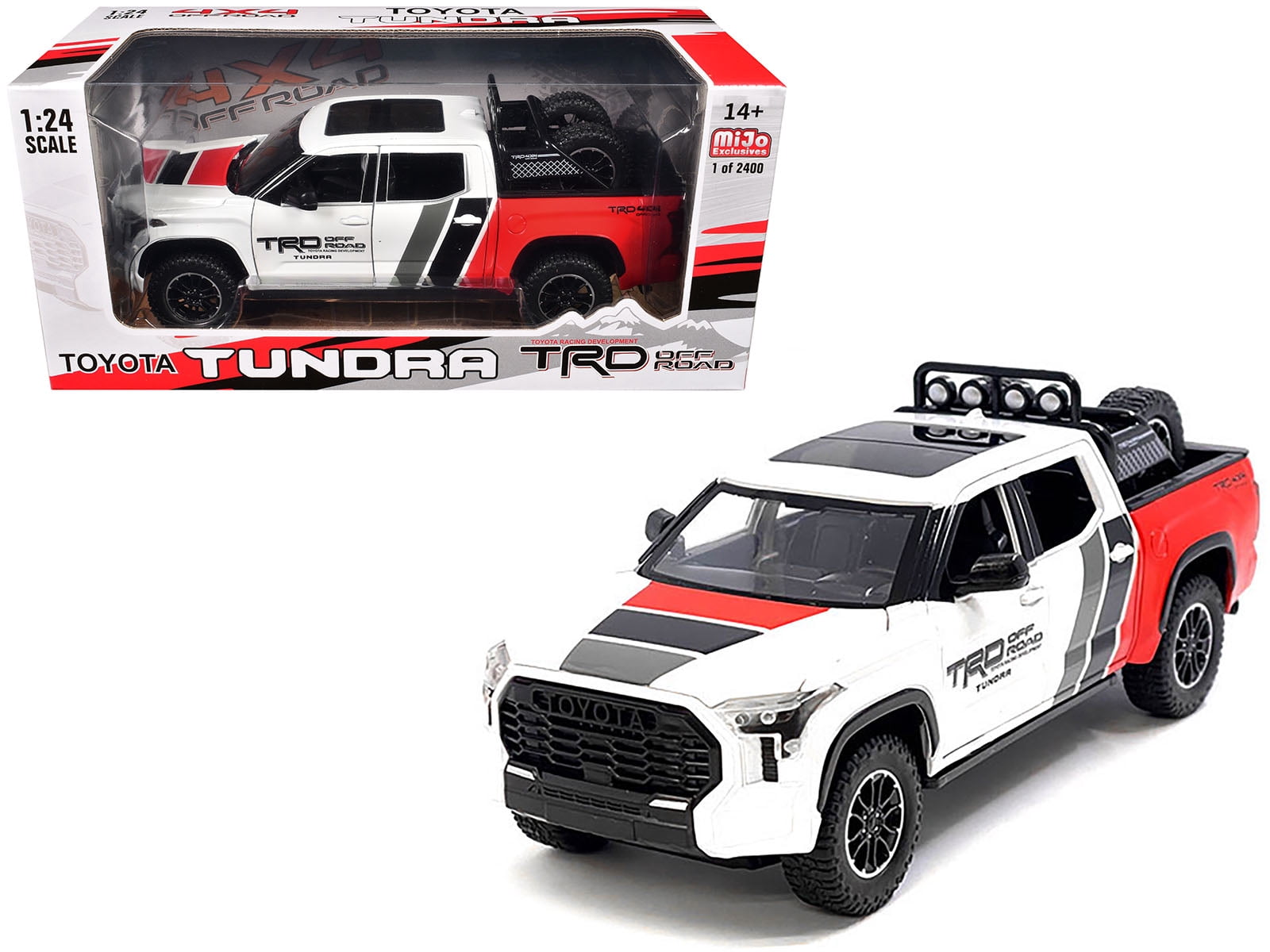 2023 Toyota Tundra TRD 4x4 Truck White & Red with Black and Gray with Sunroof and Wheel Rack Limited Ed 1/24 Diecast Model Car