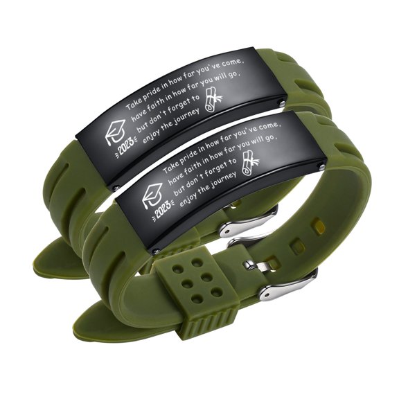 2023 Unique Graduation Gifts for him,Personalized Graduation Bracelets-Sport Silicone Stainless Steel inspirational Bracelets
