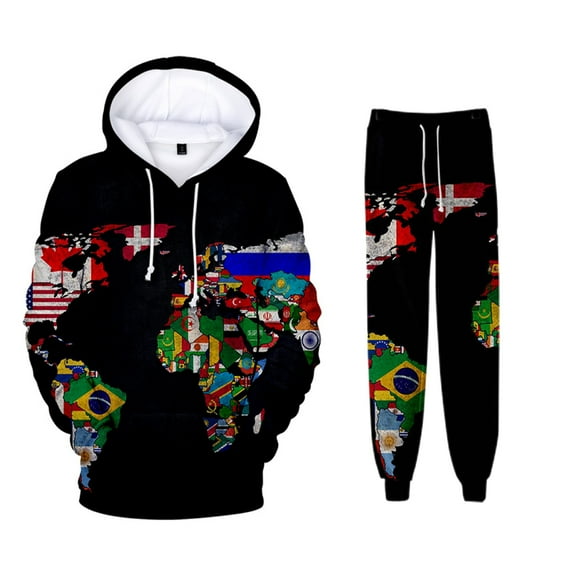2023 Unisex World Map Hoodie and Sweat Pants 3D Joggers Pants Casual Trousers Men/Women Hip Hop Hoodie and Sweatpants Pantalon Homme Streetwear