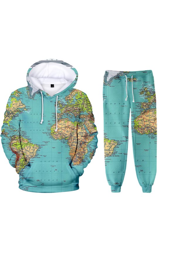 2023 Unisex World Map Hoodie and Sweat Pants 3D Joggers Pants Casual Trousers Men/Women Hip Hop Hoodie and Sweatpants Pantalon Homme Streetwear