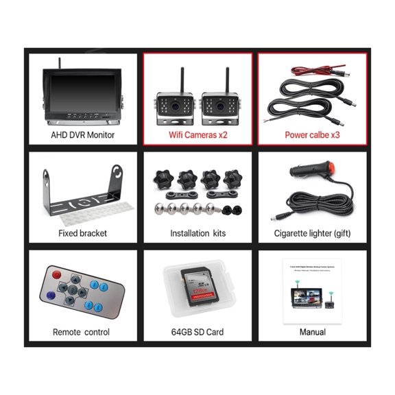 2023 Update AHD Digital Wireless Backup DVR Record Camera and 4CH 9 Inch AHD Monitor Kit For Truck/Trailer/Bus/Pickups/Trailer ,Clear Images