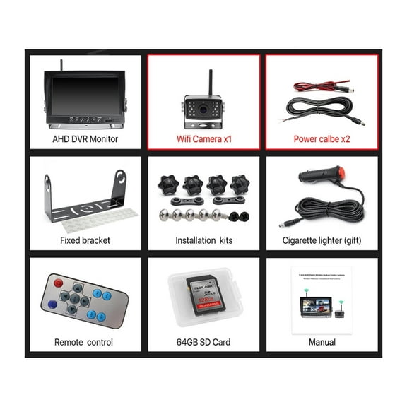 2023 Update AHD Digital Wireless Backup DVR Record Camera and 4CH 9 Inch AHD Monitor Kit For Truck/Trailer/Bus/Pickups/Trailer ,Clear Images
