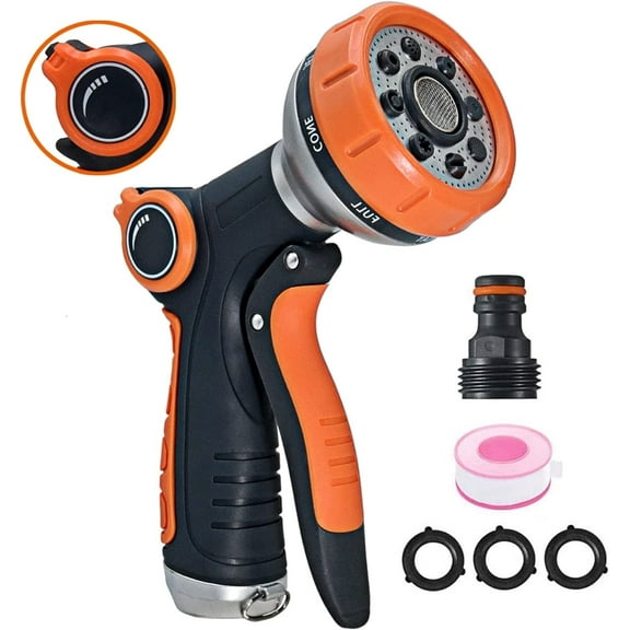 Updated Garden Hose Nozzle, Heavy Duty Metal Hose Nozzle with Water Volume Control Valve, High Pressure Water Hose Nozzle Sprayer with Adjustable 8 Patterns for Garden Watering, Car Washing,and P