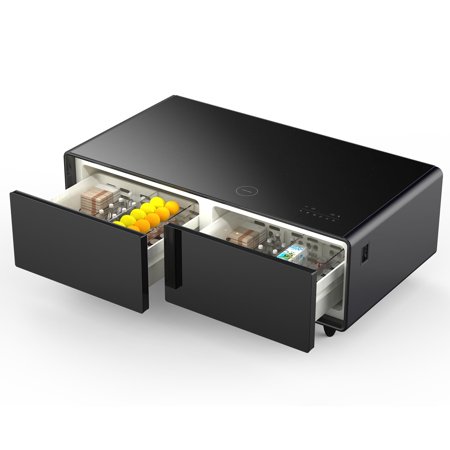 2023 Upgrade Smart Coffee Table with Fridge, Smart Refrigerator Table with Bluetooth Speaker, 15W Wireless Charging, USB Interface, LED Light, 120V Outlets, Touch Control Panel, 4.7Cu.ft, Black