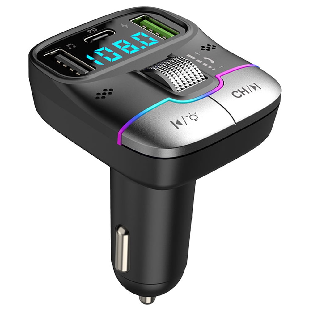 LENCENT FM Transmitter Wireless Bluetooth 5.0 Handsfree Car Kit Audio MP3  Player With Type-C PD 20W+ QC3.0 Fast USB FM Modulator