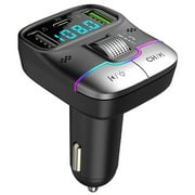 【2023 Upgraded】Car Bluetooth FM Transmitter Hands-Free Car Kit, Wireless Radio Adapter with HiFi Bass Sound and PD 25W Fast Charging for iPhone Samsung, Support U Disk Play