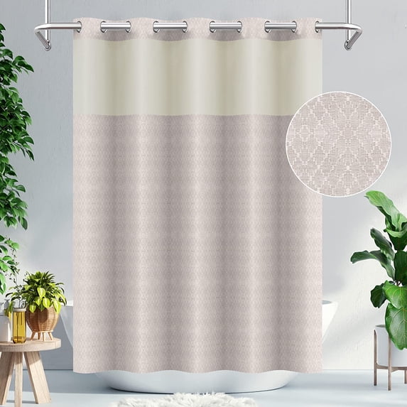 2023 Upgraded Shower Curtain Set Waffle Weave Curtain Fabric Shower Curtain Set Hook Free Removeable Liner 250GSM Machine Washable 71by 74inch White