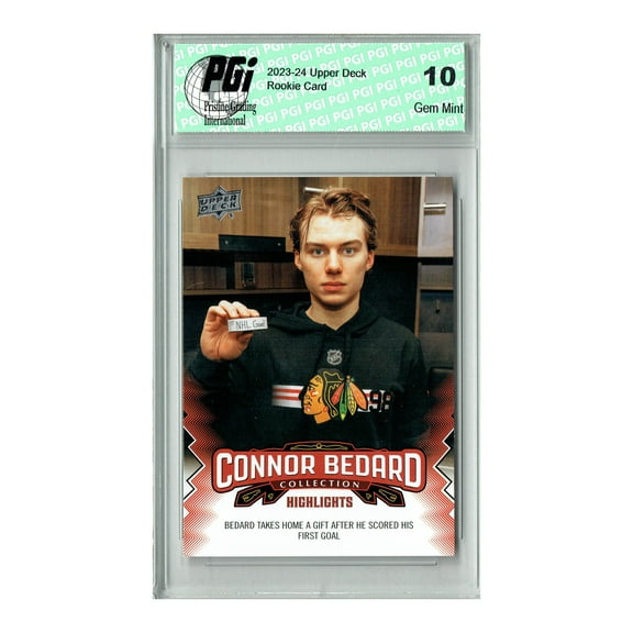 2023 Upper Deck Connor Bedard Collection #21 Scores 1st Goal Rookie Card PGI 10