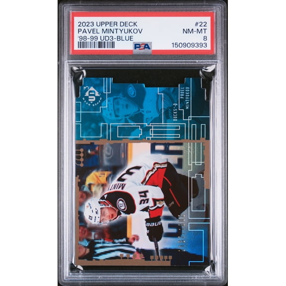 2023 Upper Deck Extended Series 1998-99 Ud3 Pavel Mintyukov #22 '98 Blue Rookie /1000 PSA 8