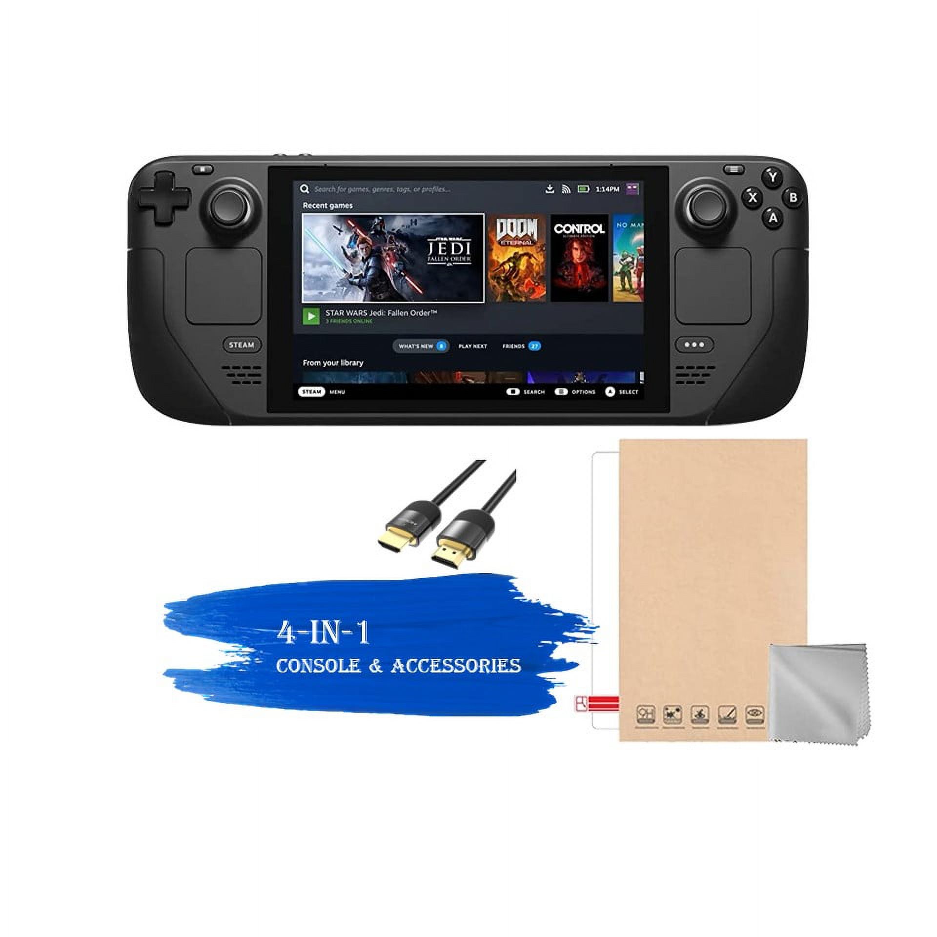 Valve Steam Deck 256GB consola portátil 2023, pantalla táctil de 7 pulgadas, resolución 1280x800, diseño ergonómico, cable HDMI Mytrix, paño de limpieza, protector de pantalla, 3 accesorios: paquete 4 en 1
