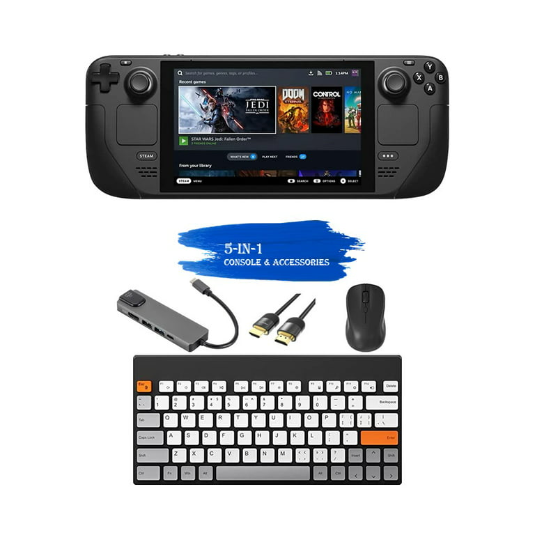 2023 Valve Steam Deck 64GB Handheld Console, 7-inch Touchscreen Display,  1280x800 Resolution, Ergonomic Design, Mytrix Hub, HDMI Cable, Keyboard &  Mouse Combo, 4 Accessories: 5 in 1 Bundle 