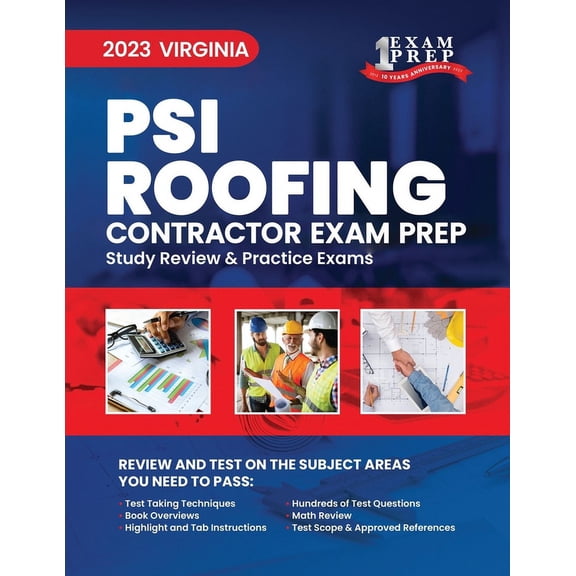 2023 Virginia PSI Roofing Contractor Exam Prep: 2023 Study Review & Practice Exams, (Paperback)