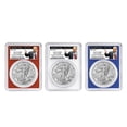thumbnail image 1 of 2023 (W) $1 American Silver Eagle 3pc Set PCGS MS69 Trump 45th Label Red White Blue, 1 of 7