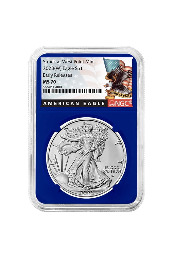 2023 (W) $1 American Silver Eagle NGC MS70 ER Black Label Blue Core