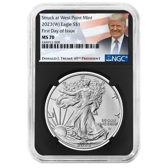 2023 (W) $1 American Silver Eagle NGC MS70 FDI Trump Label Retro Core