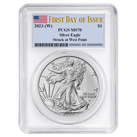 2023 (W) $1 American Silver Eagle PCGS MS70 FDOI Flag Label White Frame