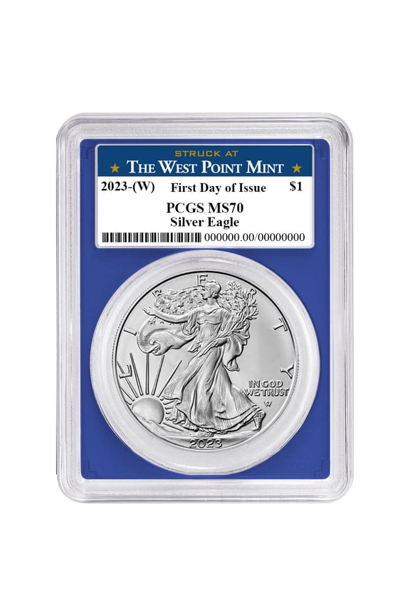 2023 (W) $1 American Silver Eagle PCGS MS70 FDOI West Point Label Blue Frame