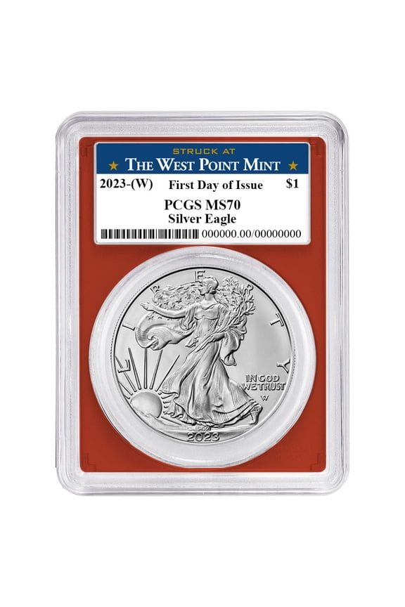 2023 (W) $1 American Silver Eagle PCGS MS70 FDOI West Point Label Red Frame