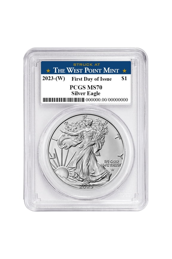 2023 (W) $1 American Silver Eagle PCGS MS70 FDOI West Point Label
