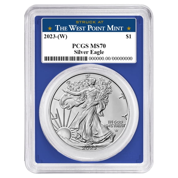 2023 (W) $1 American Silver Eagle PCGS MS70 West Point Label Blue Frame