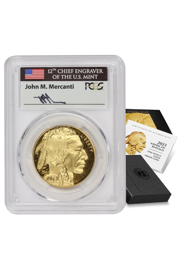 2023-W $50 Gold Buffalo PCGS PR70 Deep Cameo Advanced Release Mercanti Label with Original Government Packaging U.S. Mint Coins