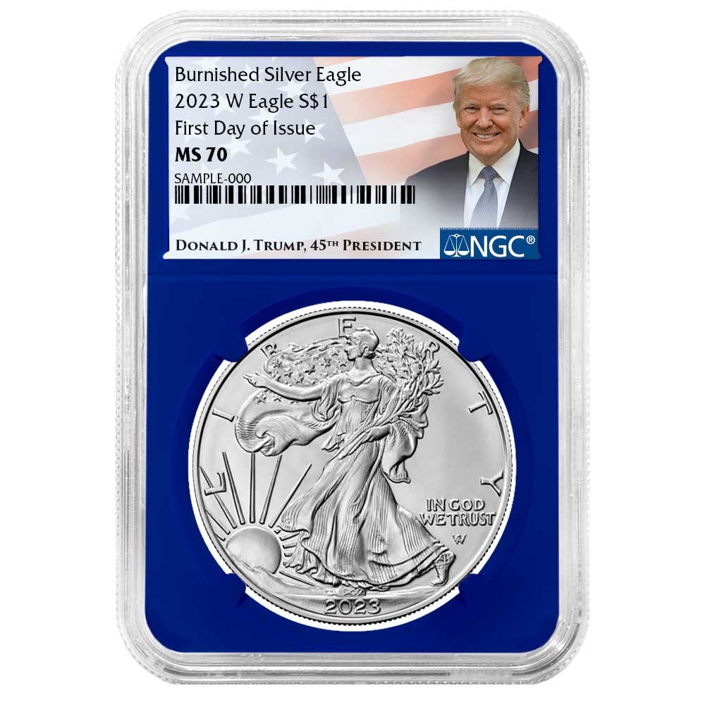 2023 (W) $1 American Silver Eagle, NGC MS70 FDI With Special Trump Label
