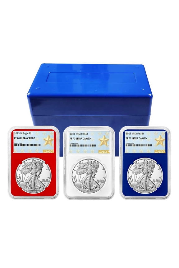 2023-W Proof $1 American Silver Eagle 3pc Set NGC PF70UC West Point Star Label Red White Blue