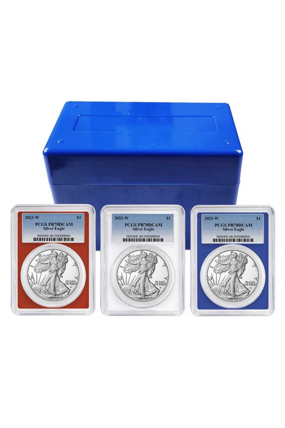 2023-W Proof $1 American Silver Eagle 3pc Set PCGS PR70DCAM Blue Label Red White Blue